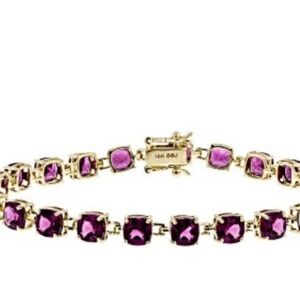 12.80 CTW Square Grape Color Garnet 10K YG Tennis Bracelet GCG171 Orig.$798